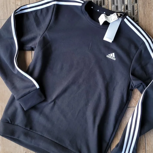 ADIDAS CREWNECK SWEATSHIRT 3 Stripe Black White Men's Size Med NWT - Picture 7 of 7